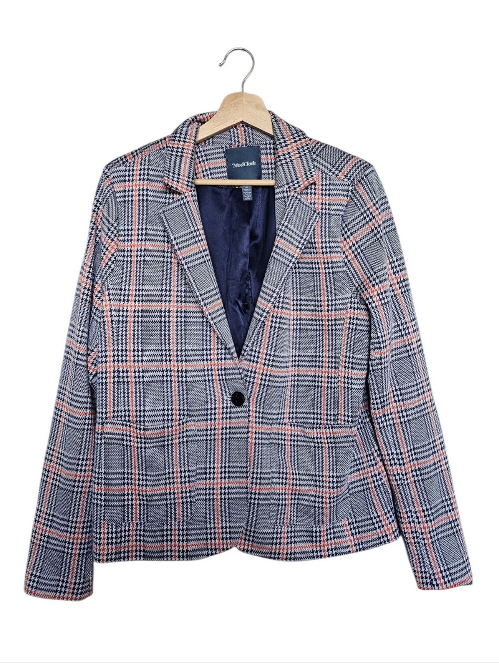 Modcloth Plaid Single-Button Blazer in Navy and Orange